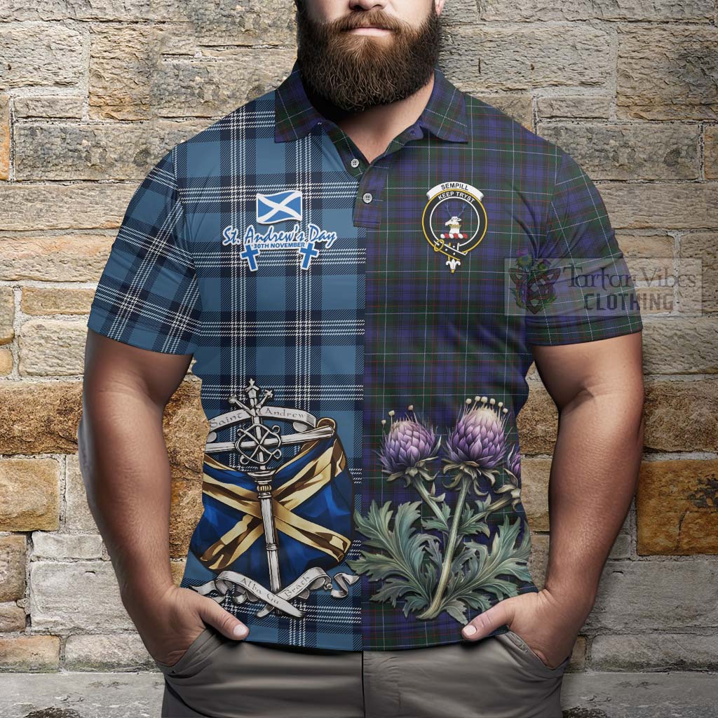 Tartan Vibes Clothing Sempill (Semple) Tartan Polo Shirt Happy St. Andrew's Day Half Tartan Style