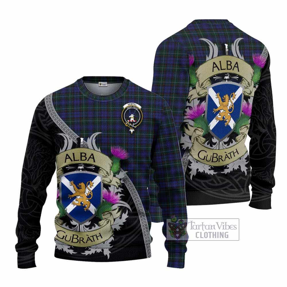 Tartan Vibes Clothing Sempill (Semple) Tartan Family Crest Knitted Sweater Lion Rampant Royal Thistle Shield Celtic Inspired