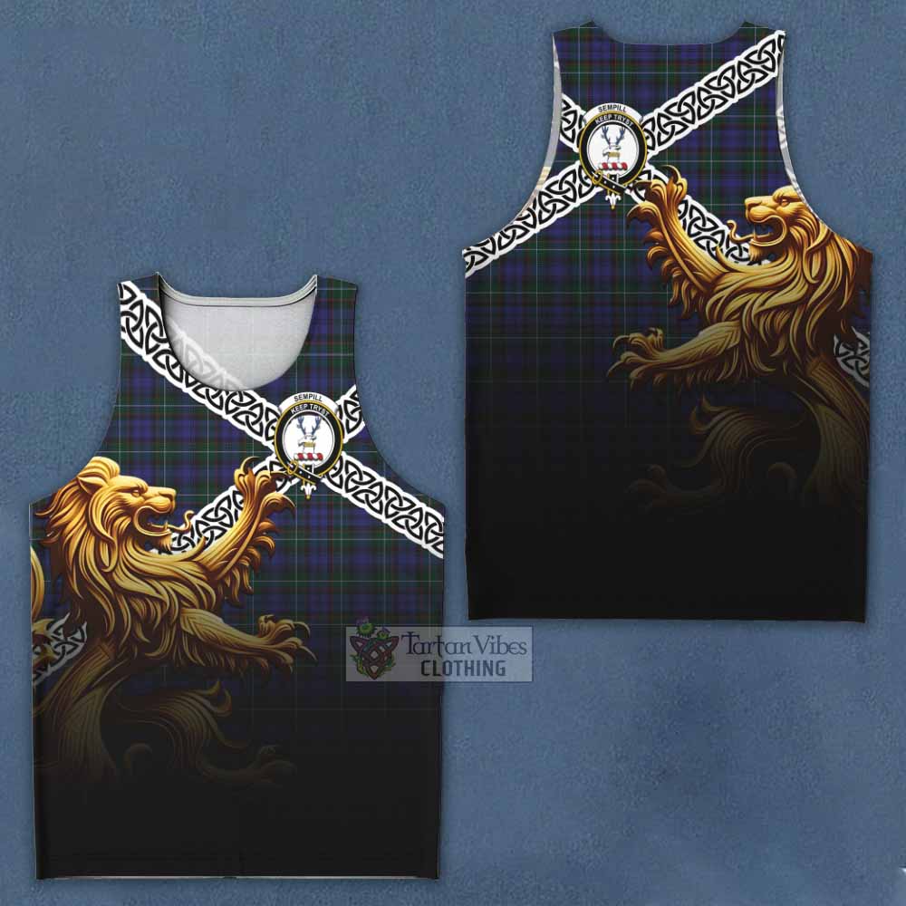 Tartan Vibes Clothing Sempill (Semple) Crest Tartan Men's Tank Top with Golden Lion Emblem Celtic Style