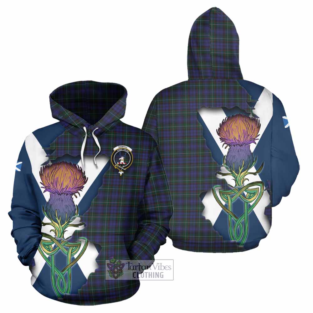 Tartan Vibes Clothing Sempill (Semple) Tartan Family Crest Hoodie Scottish Thistle Celtic Inspired
