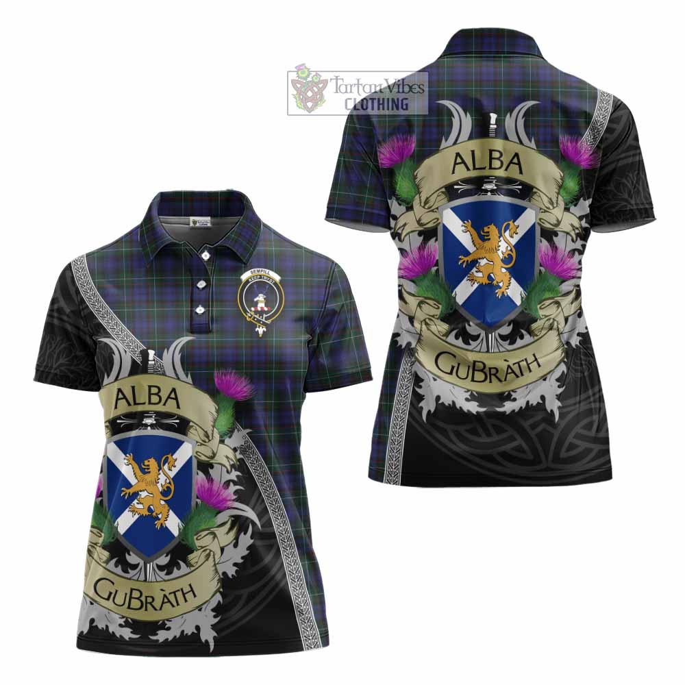 Tartan Vibes Clothing Sempill (Semple) Tartan Family Crest Women's Polo Shirt Lion Rampant Royal Thistle Shield Celtic Inspired