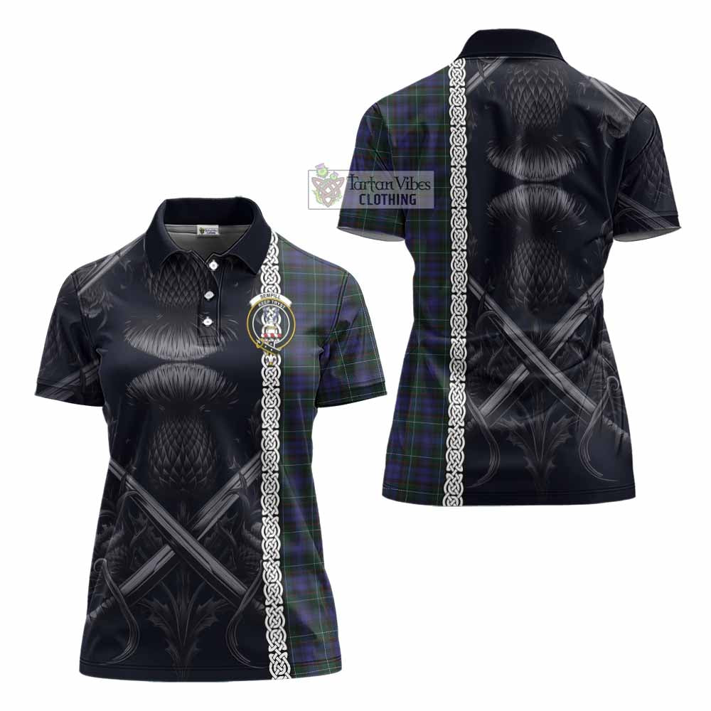 Tartan Vibes Clothing Sempill (Semple) Tartan Women's Polo Shirt with Family Crest Cross Sword Thistle Celtic Vibes