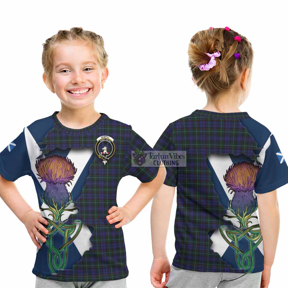 Tartan Vibes Clothing Sempill (Semple) Tartan Family Crest Kid T-Shirt Scottish Thistle Celtic Inspired