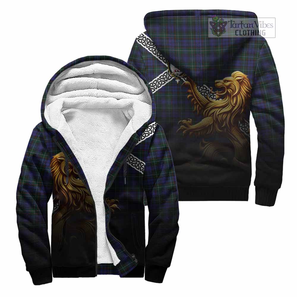 Tartan Vibes Clothing Sempill (Semple) Crest Tartan Sherpa Hoodie with Golden Lion Emblem Celtic Style