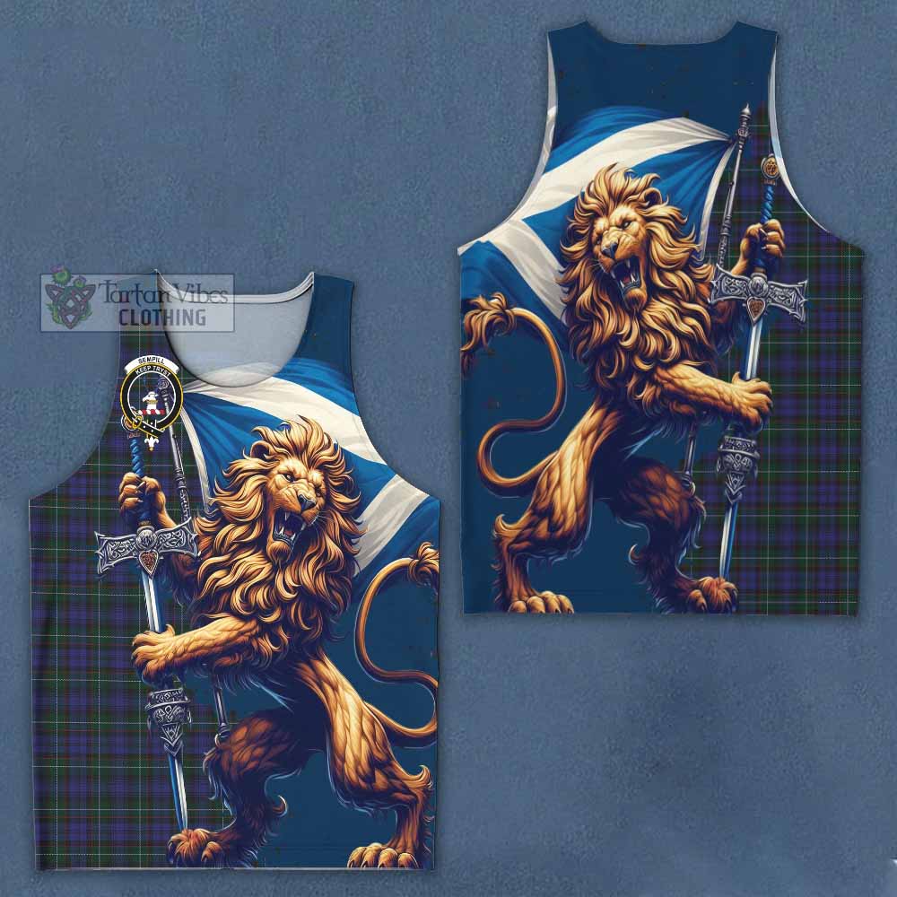 Tartan Vibes Clothing Sempill (Semple) Tartan Family Crest Men's Tank Top with Scottish Majestic Lion