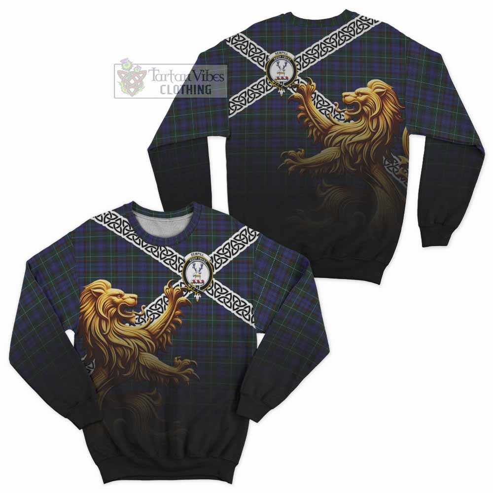 Tartan Vibes Clothing Sempill (Semple) Crest Tartan Sweatshirt with Golden Lion Emblem Celtic Style
