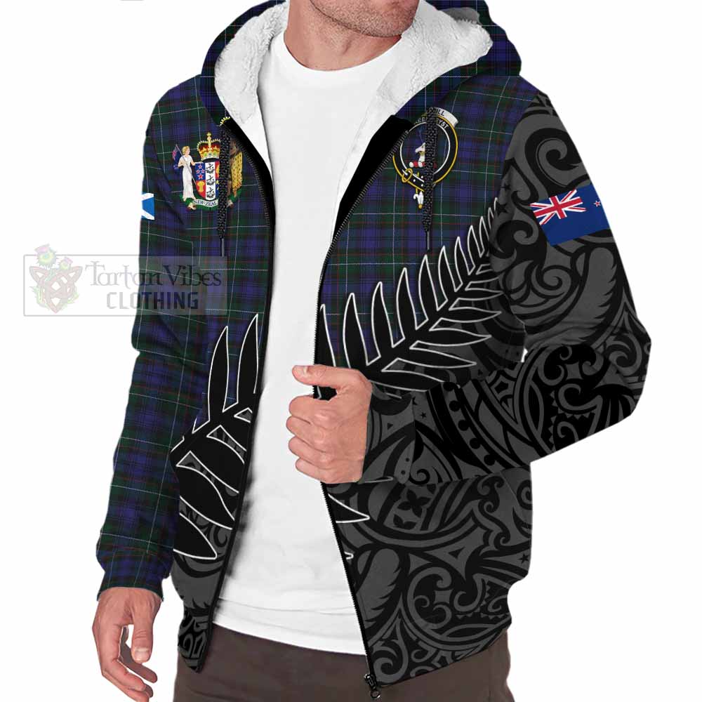 Tartan Vibes Clothing Sempill (Semple) Crest Tartan Sherpa Hoodie with New Zealand Silver Fern Half Style