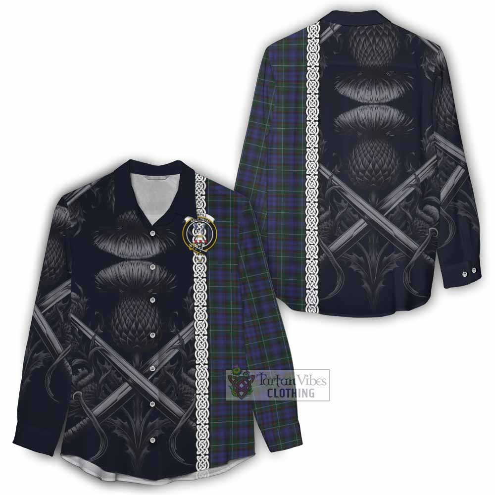 Tartan Vibes Clothing Sempill (Semple) Tartan Women's Casual Shirt with Family Crest Cross Sword Thistle Celtic Vibes