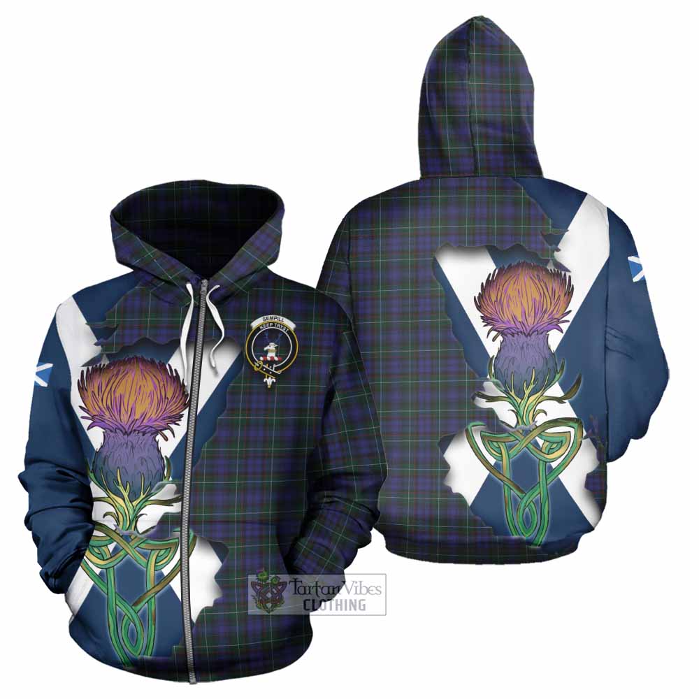 Tartan Vibes Clothing Sempill (Semple) Tartan Family Crest Hoodie Scottish Thistle Celtic Inspired