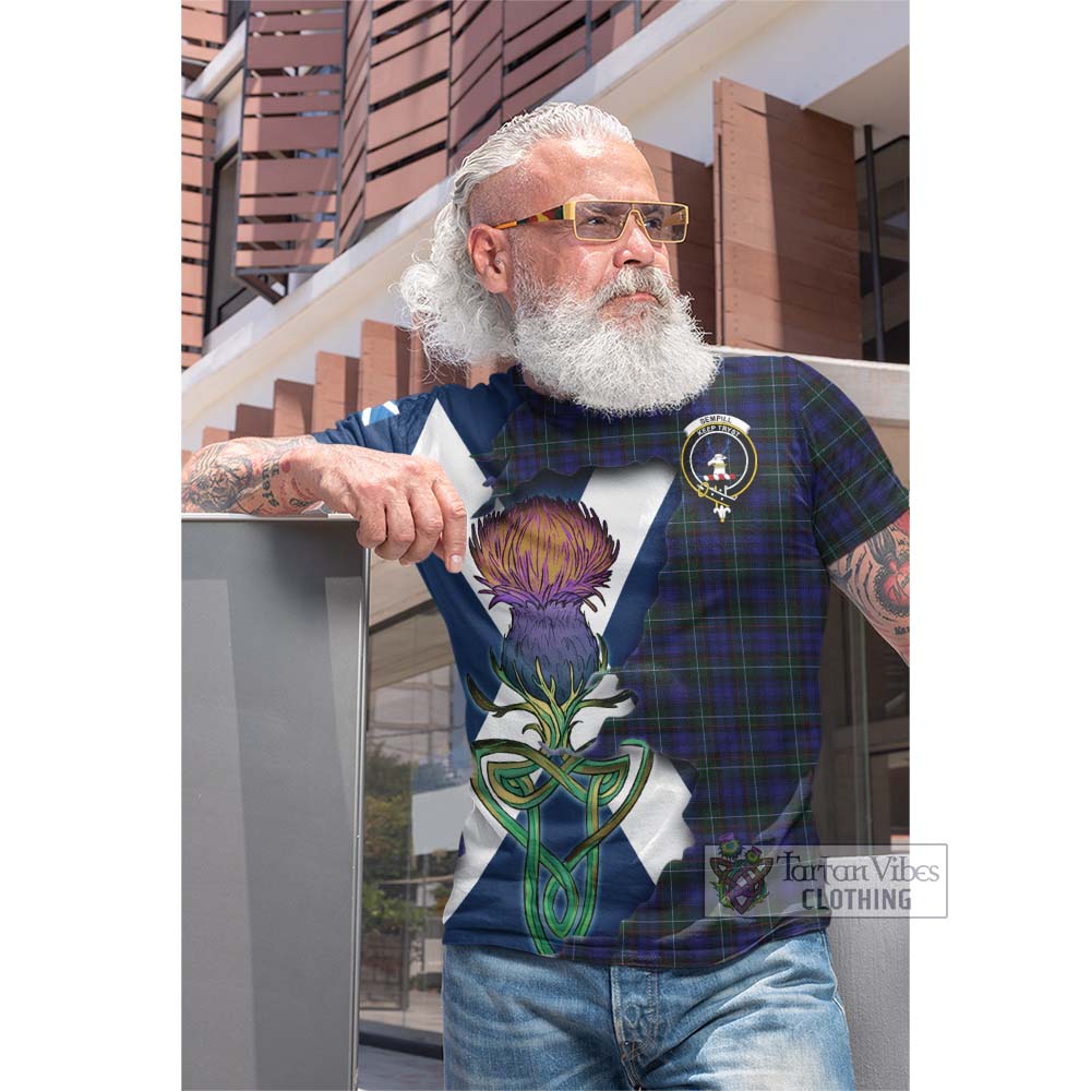 Tartan Vibes Clothing Sempill (Semple) Tartan Family Crest Cotton T-shirt Scottish Thistle Celtic Inspired