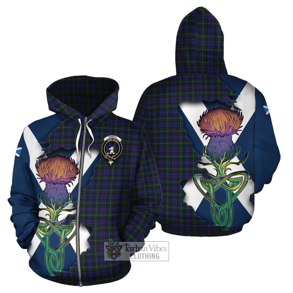 Tartan Vibes Clothing Sempill (Semple) Tartan Family Crest Cotton Hoodie Scottish Thistle Celtic Inspired