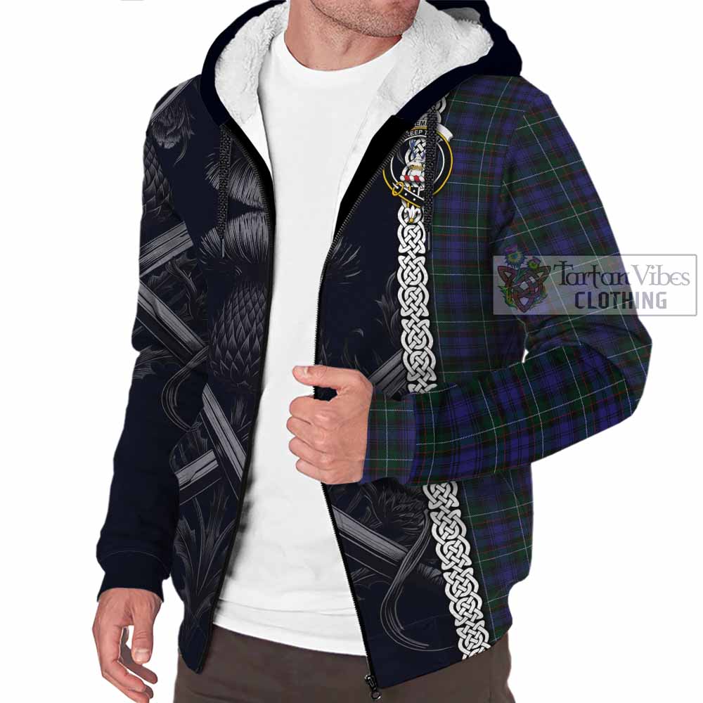 Tartan Vibes Clothing Sempill (Semple) Tartan Sherpa Hoodie with Family Crest Cross Sword Thistle Celtic Vibes