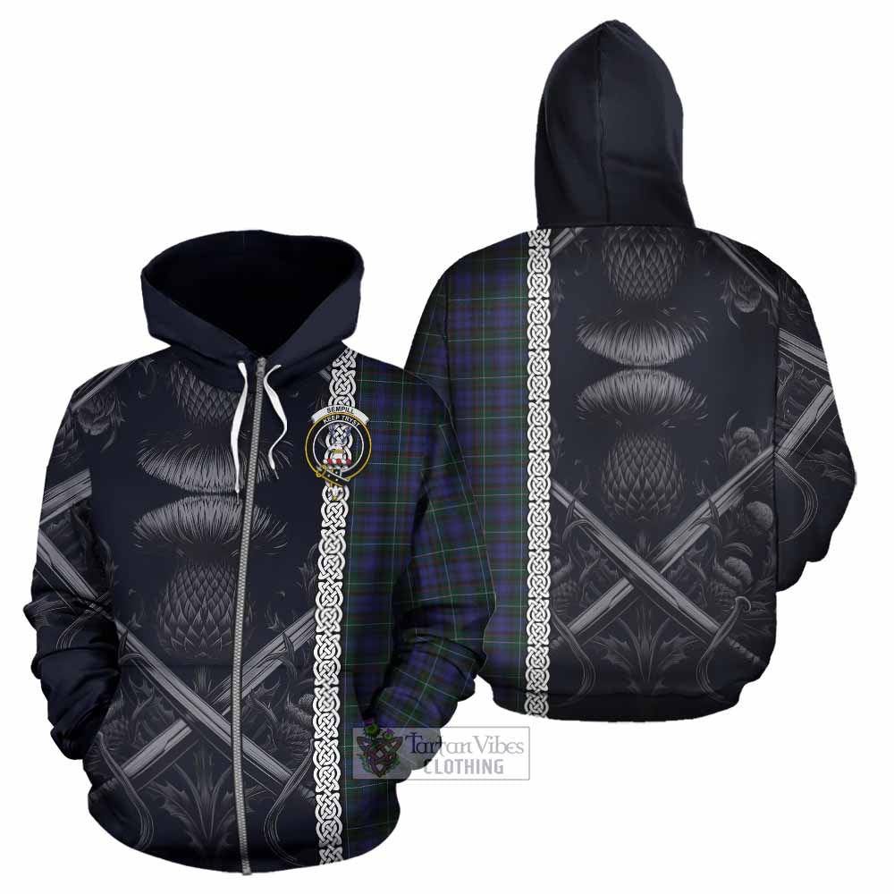 Tartan Vibes Clothing Sempill (Semple) Tartan Hoodie with Family Crest Cross Sword Thistle Celtic Vibes
