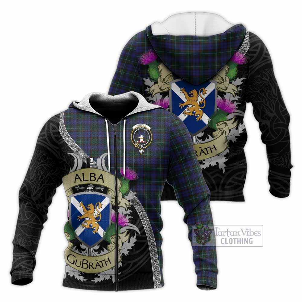 Tartan Vibes Clothing Sempill (Semple) Tartan Family Crest Knitted Hoodie Lion Rampant Royal Thistle Shield Celtic Inspired