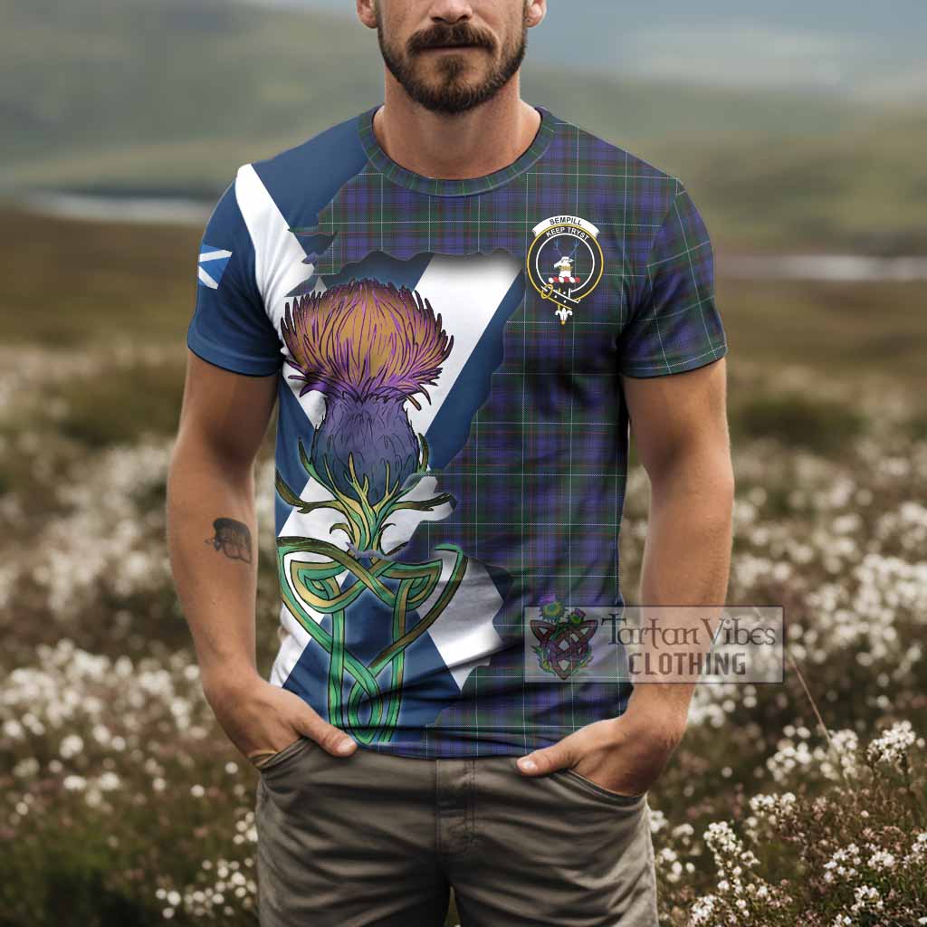 Tartan Vibes Clothing Sempill (Semple) Tartan Family Crest T-Shirt Scottish Thistle Celtic Inspired