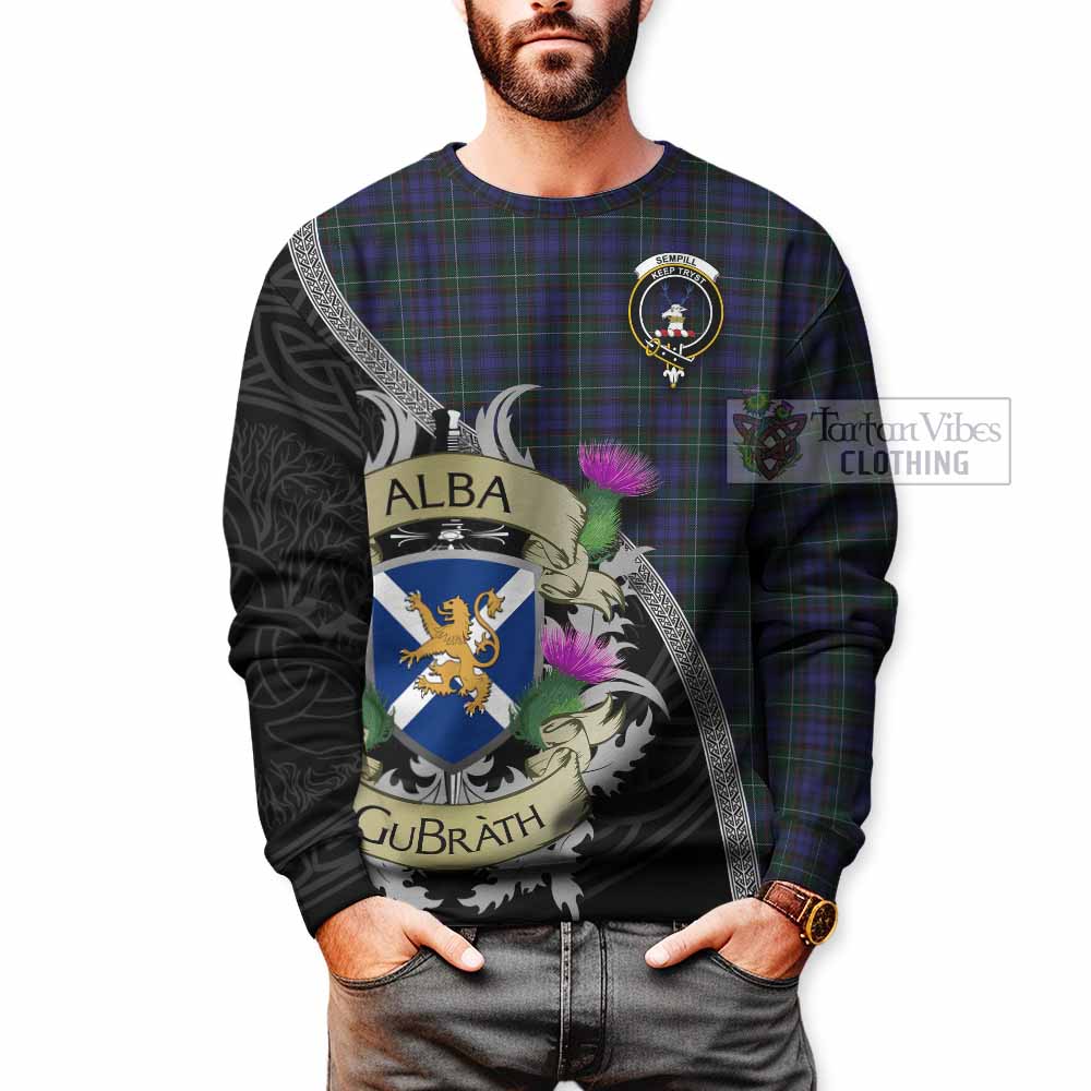 Tartan Vibes Clothing Sempill (Semple) Tartan Family Crest Sweatshirt Lion Rampant Royal Thistle Shield Celtic Inspired