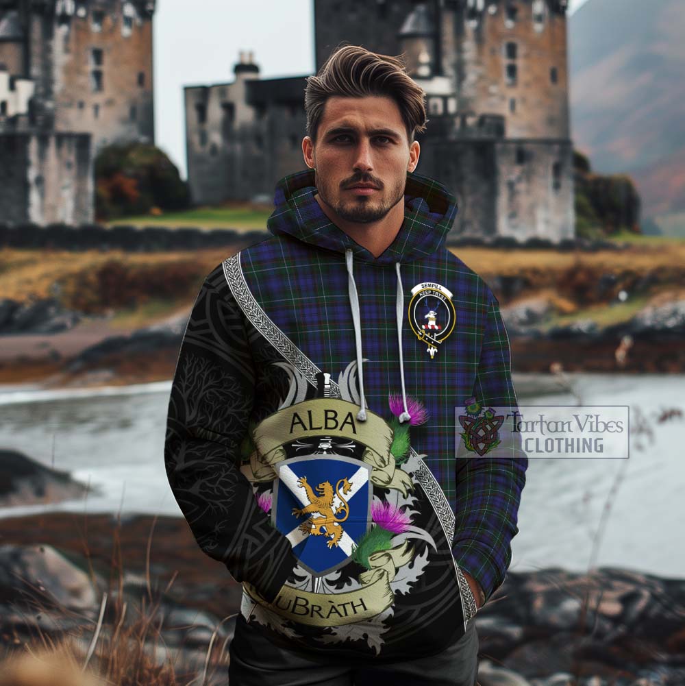 Tartan Vibes Clothing Sempill (Semple) Tartan Family Crest Cotton Hoodie Lion Rampant Royal Thistle Shield Celtic Inspired