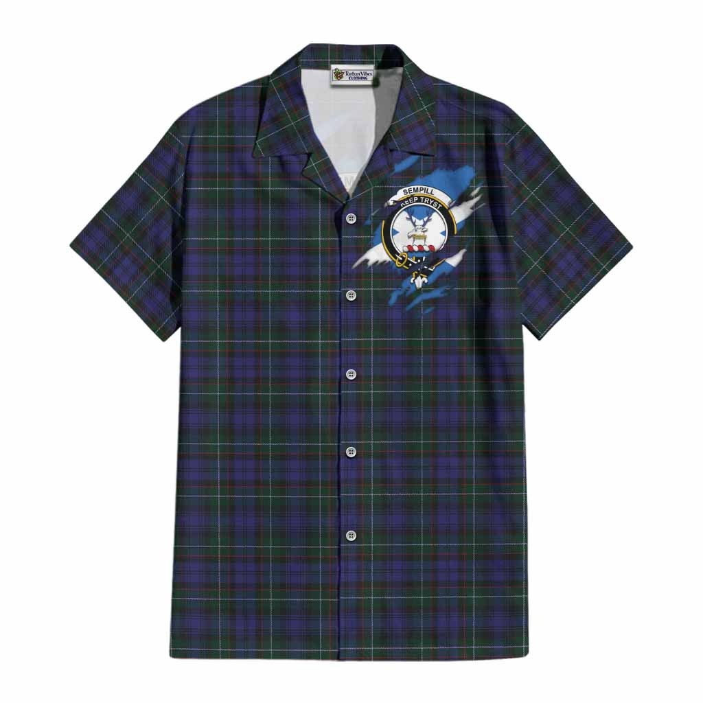 Sempill (Semple) Clan Crest In Me Tartan Cotton Hawaiian Shirt Scotland Flag Style
