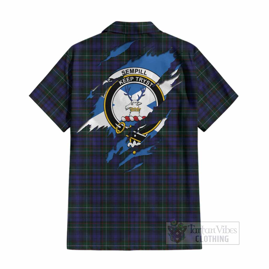 Sempill (Semple) Clan Crest In Me Tartan Cotton Hawaiian Shirt Scotland Flag Style