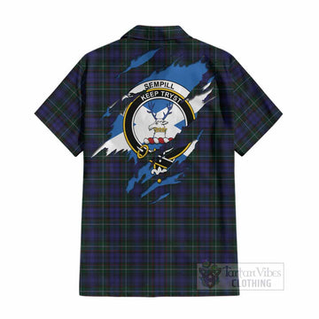 Sempill (Semple) Clan Crest In Me Tartan Cotton Hawaiian Shirt Scotland Flag Style