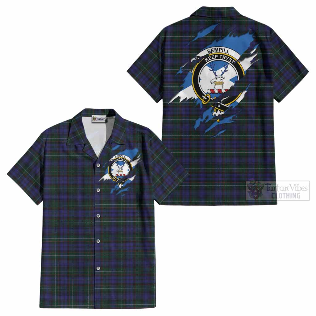 Sempill (Semple) Clan Crest In Me Tartan Cotton Hawaiian Shirt Scotland Flag Style