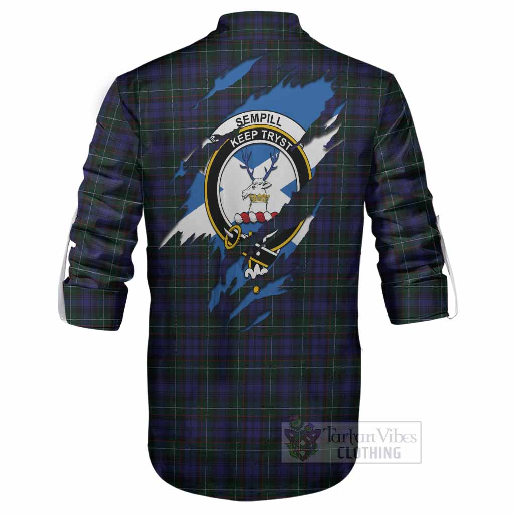 Sempill (Semple) Clan Crest In Me Tartan Ghillie Shirt Scotland Flag Style
