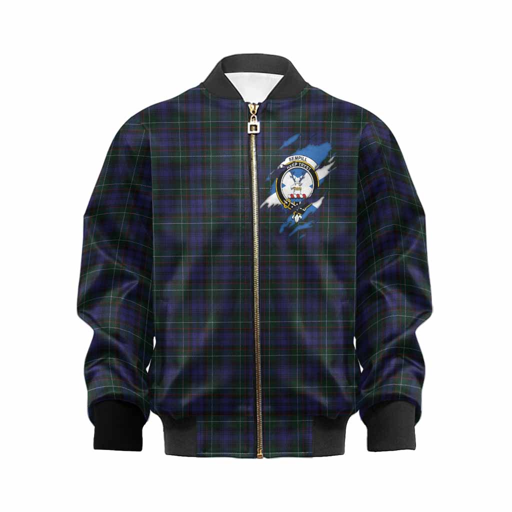 Sempill (Semple) Clan Crest In Me Tartan Kid Bomber Jacket Scotland Flag Style