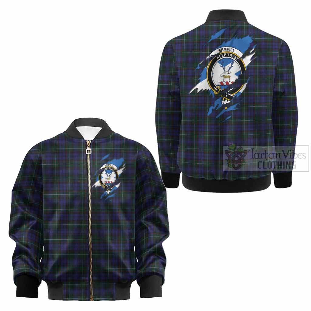 Sempill (Semple) Clan Crest In Me Tartan Kid Bomber Jacket Scotland Flag Style