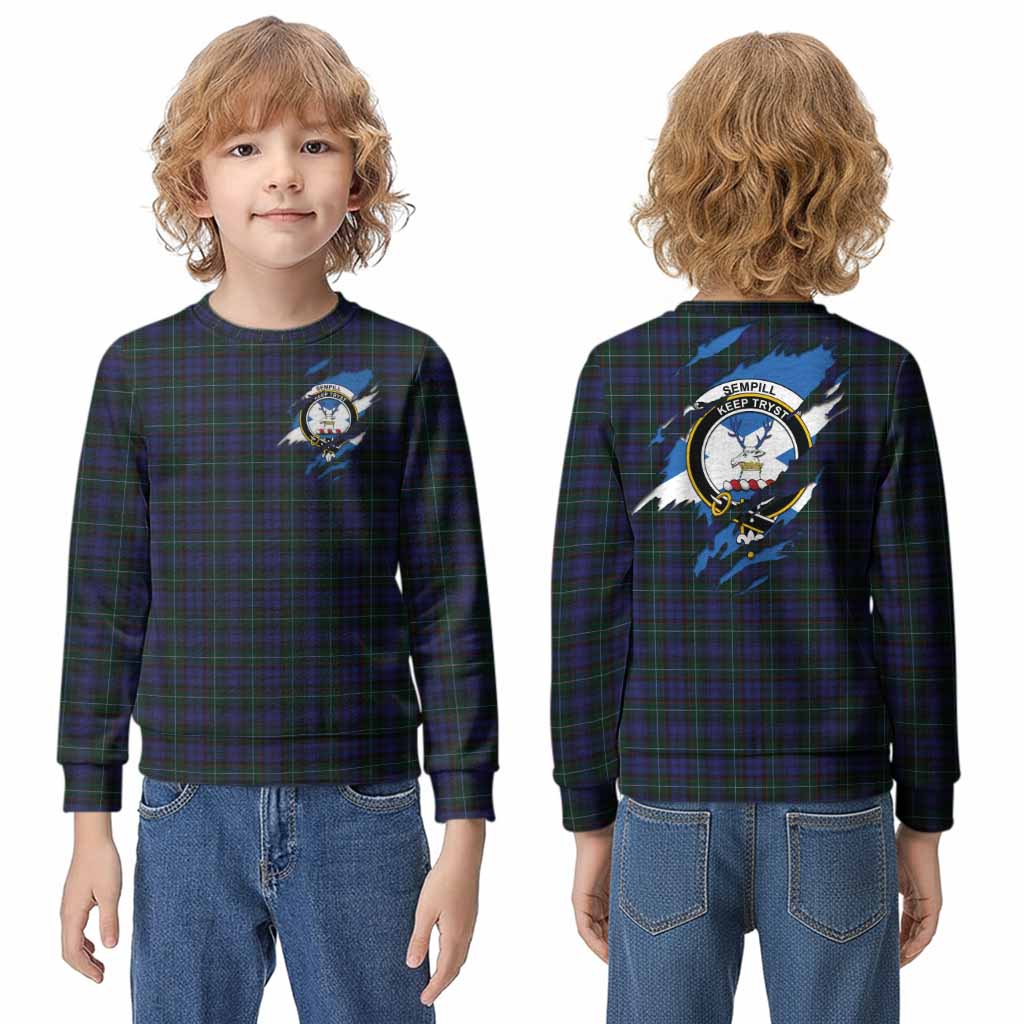 Sempill (Semple) Clan Crest In Me Tartan Kid Knitted Sweatshirt Scotland Flag Style