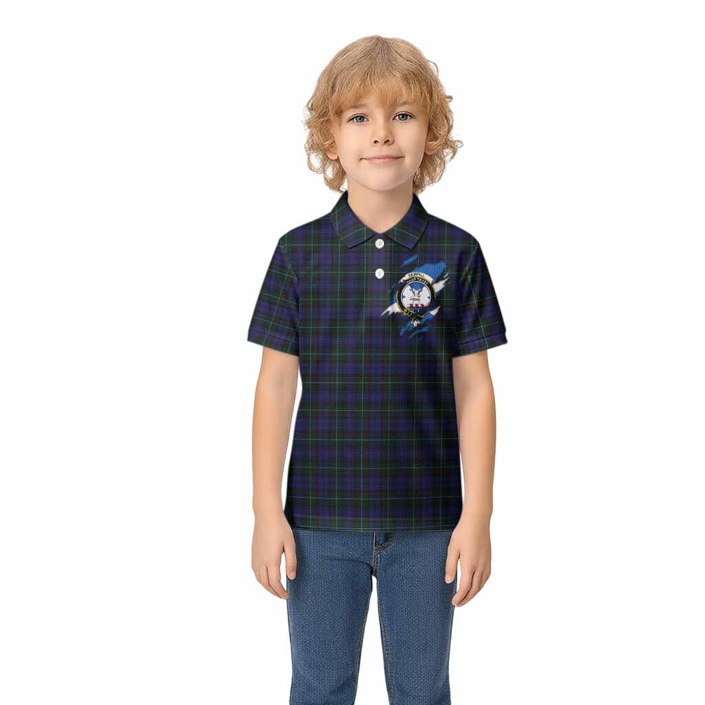 Sempill (Semple) Clan Crest In Me Tartan Kid Polo Shirt Scotland Flag Style