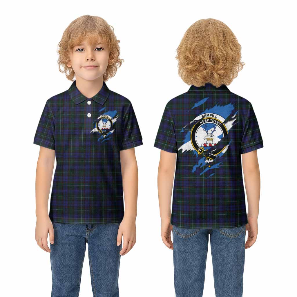 Sempill (Semple) Clan Crest In Me Tartan Kid Polo Shirt Scotland Flag Style