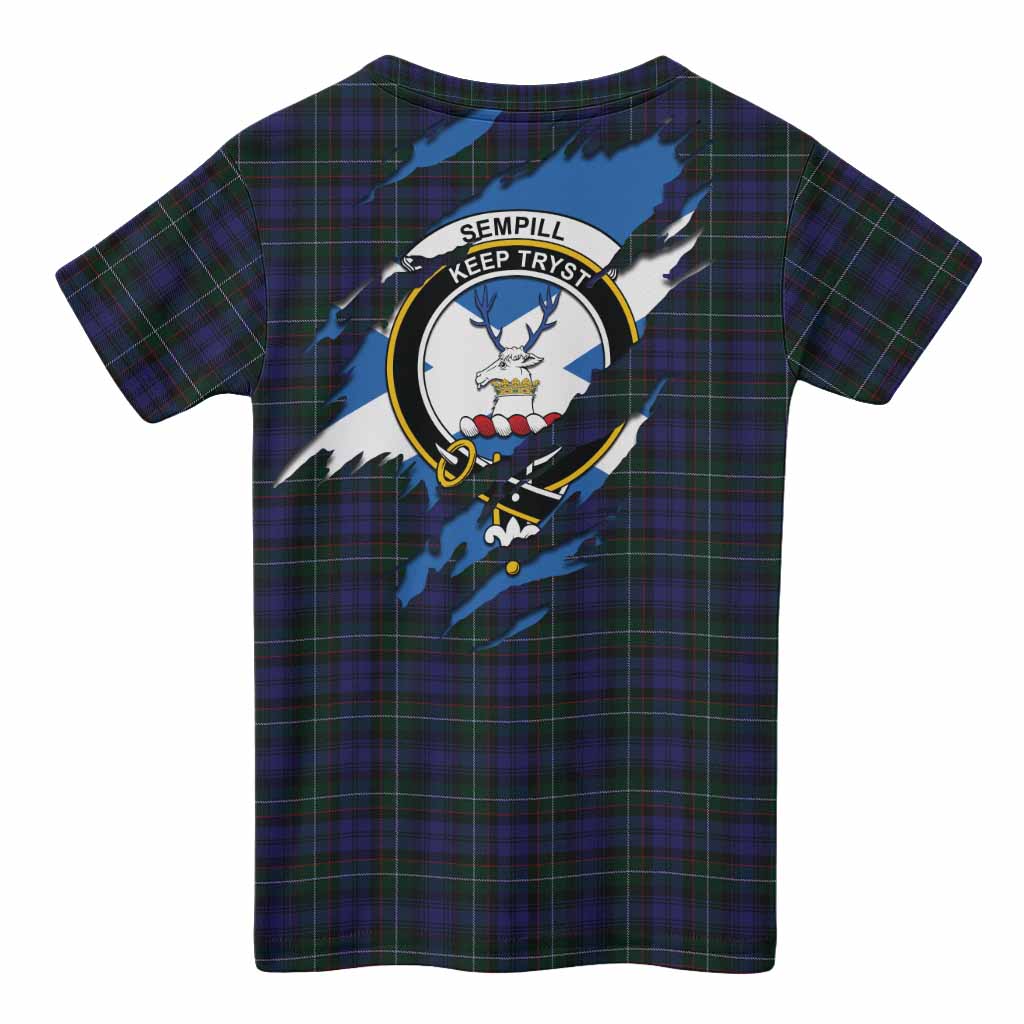 Sempill (Semple) Clan Crest In Me Tartan Kid T-shirt Scotland Flag Style