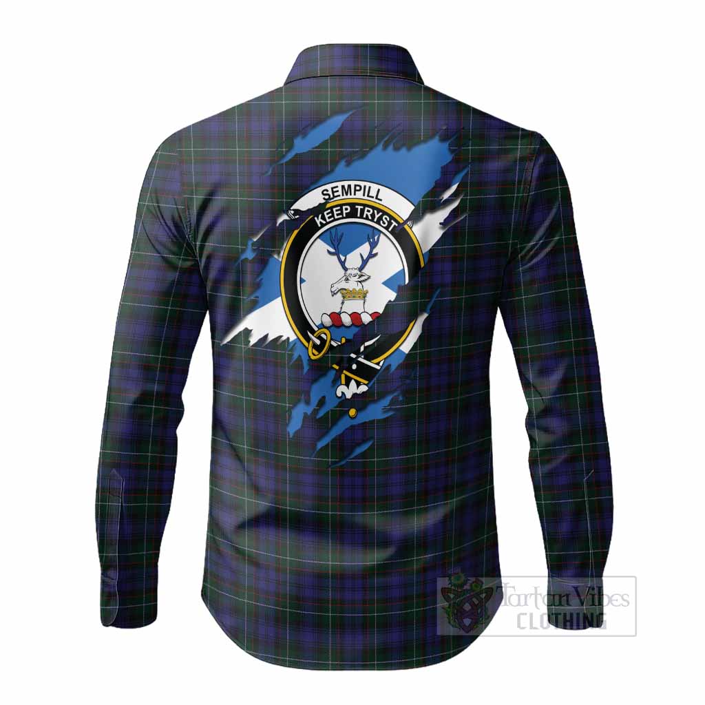 Sempill (Semple) Clan Crest In Me Tartan Long Sleeve Button Shirts Scotland Flag Style