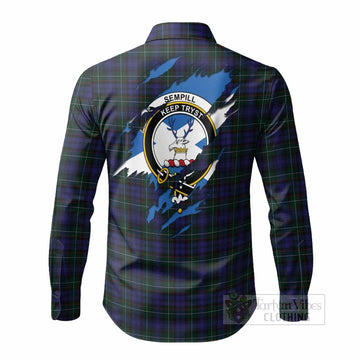 Sempill (Semple) Clan Crest In Me Tartan Long Sleeve Button Shirts Scotland Flag Style