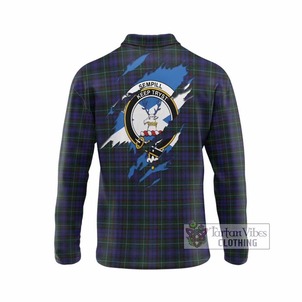 Sempill (Semple) Clan Crest In Me Tartan Long Sleeve Polo Shirt Scotland Flag Style