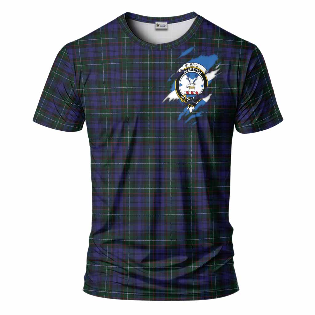 Sempill (Semple) Clan Crest In Me Tartan T-Shirt Scotland Flag Style