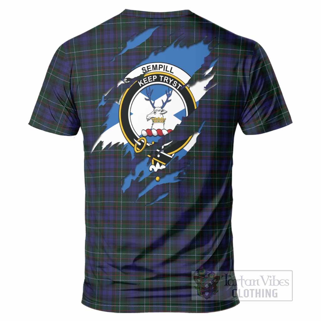 Sempill (Semple) Clan Crest In Me Tartan T-Shirt Scotland Flag Style
