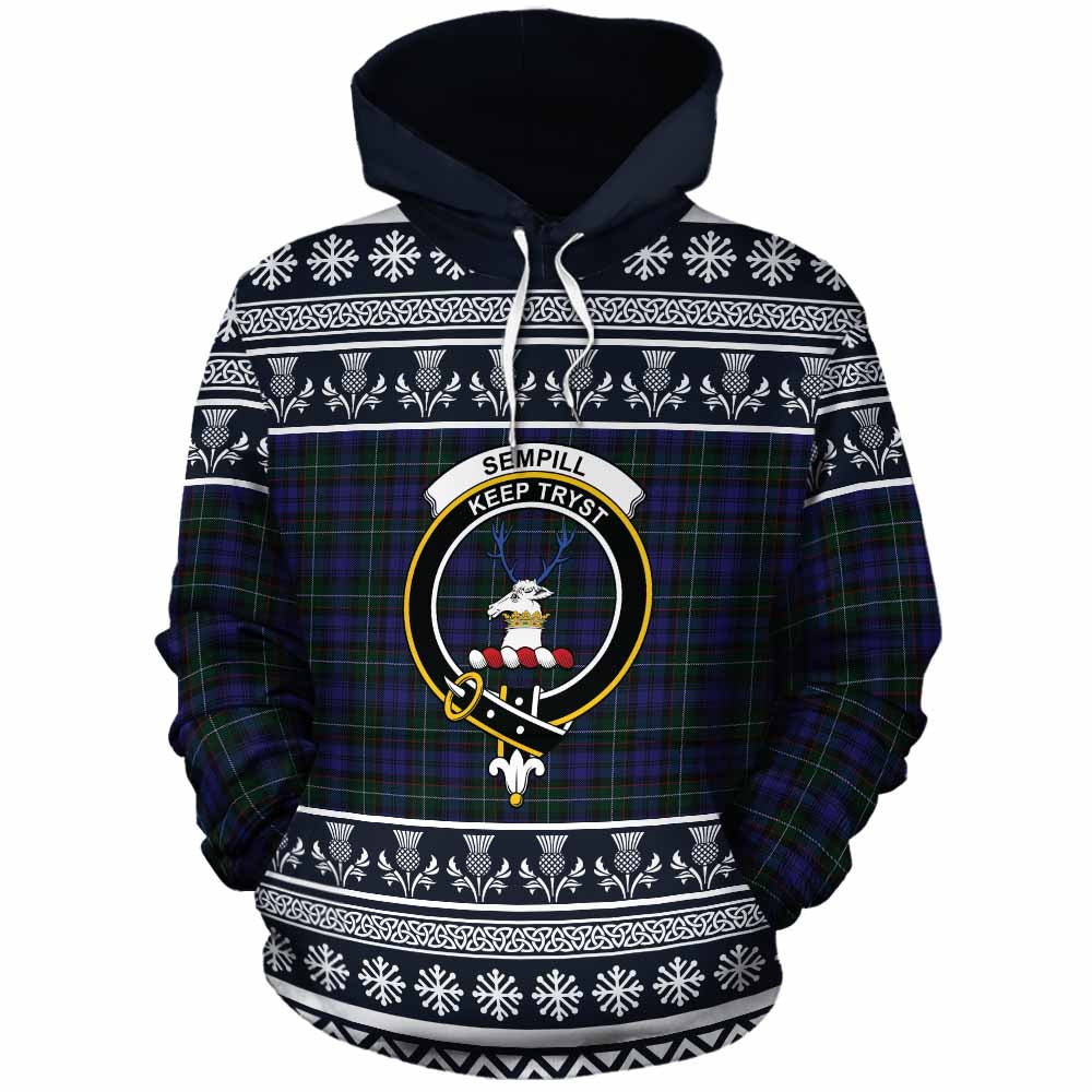 Sempill (Semple) Clan Tartan Christmas Cotton Hoodie with Family Crest - Tartan Vibes Clothing