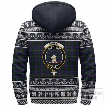 Sempill (Semple) Clan Tartan Christmas Fleece Hoodie with Family Crest