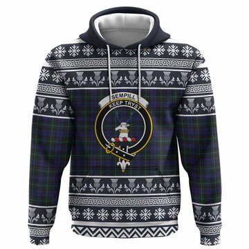 Sempill (Semple) Clan Tartan Christmas Hoodie with Family Crest