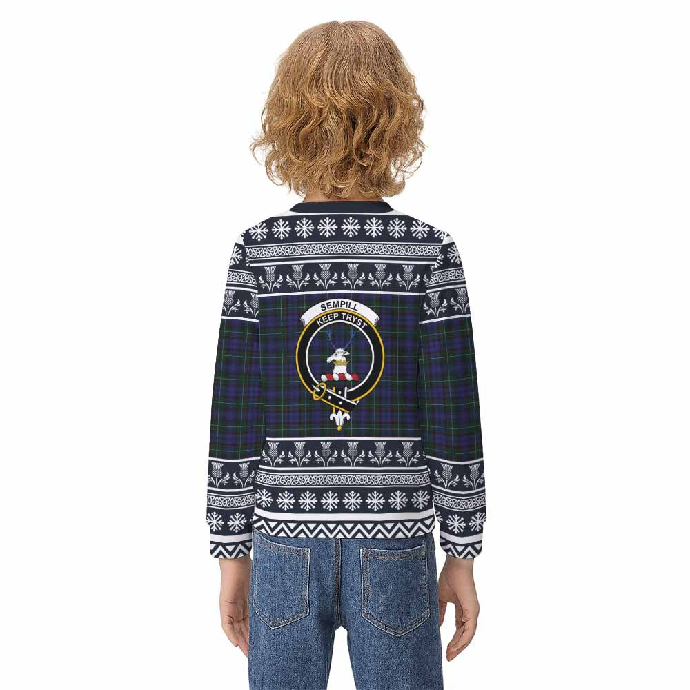 Sempill (Semple) Clan Tartan Christmas Kid Ugly Sweatshirt with Family Crest - Tartan Vibes Clothing