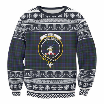 Sempill (Semple) Clan Tartan Christmas Sweatshirt with Family Crest