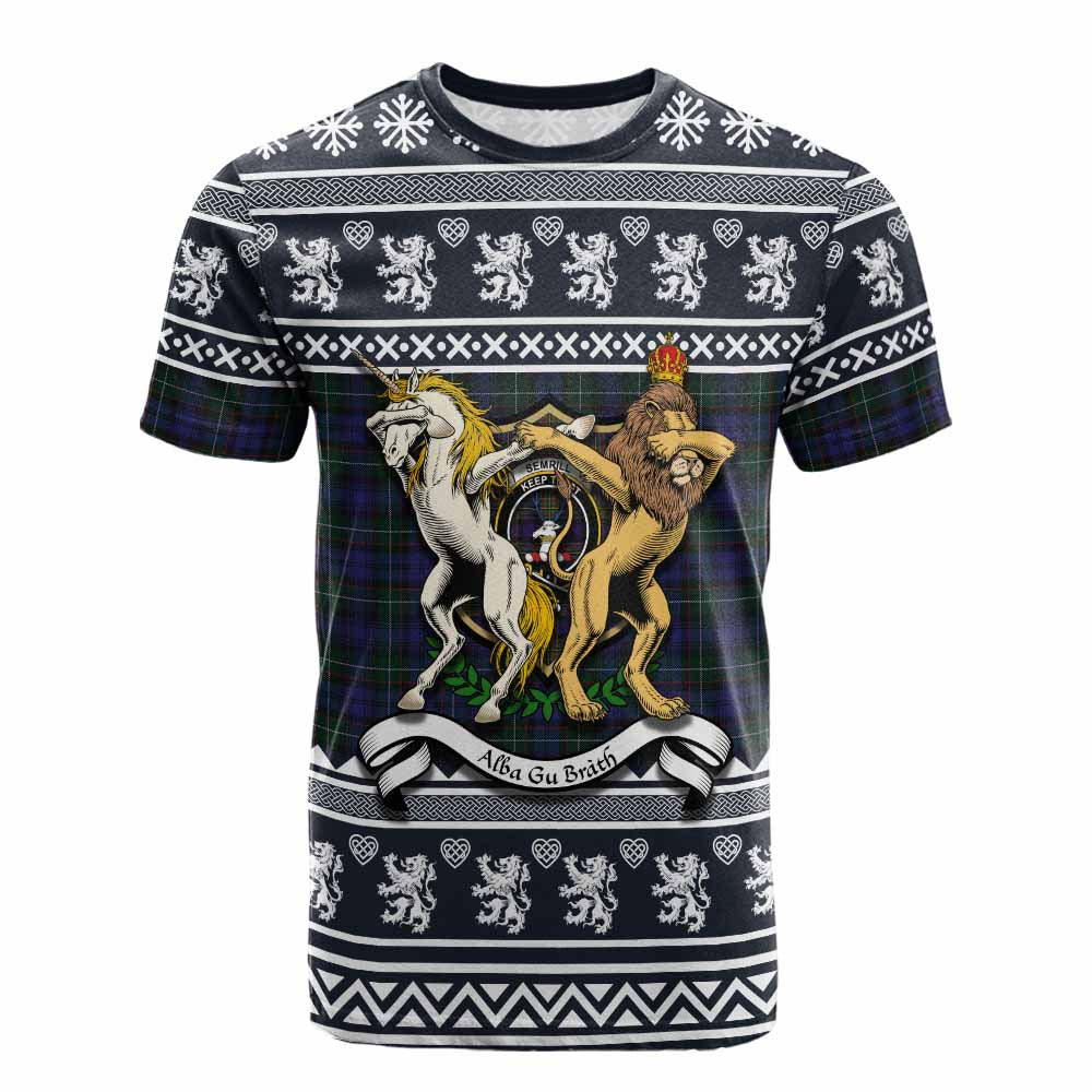 Sempill (Semple) Clan Tartan Crest Christmas Cotton T-shirt Coat of Arms Funny Style - Tartan Vibes Clothing