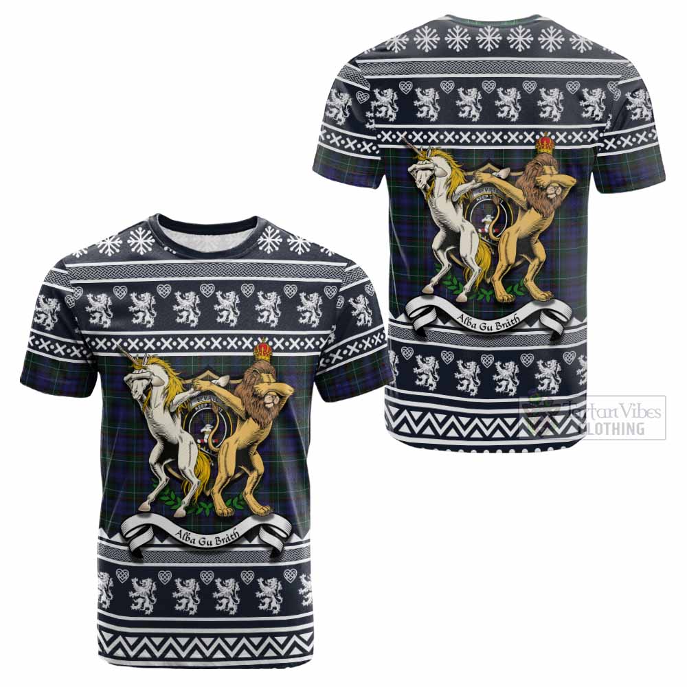 Sempill (Semple) Clan Tartan Crest Christmas Cotton T-shirt Coat of Arms Funny Style - Tartan Vibes Clothing