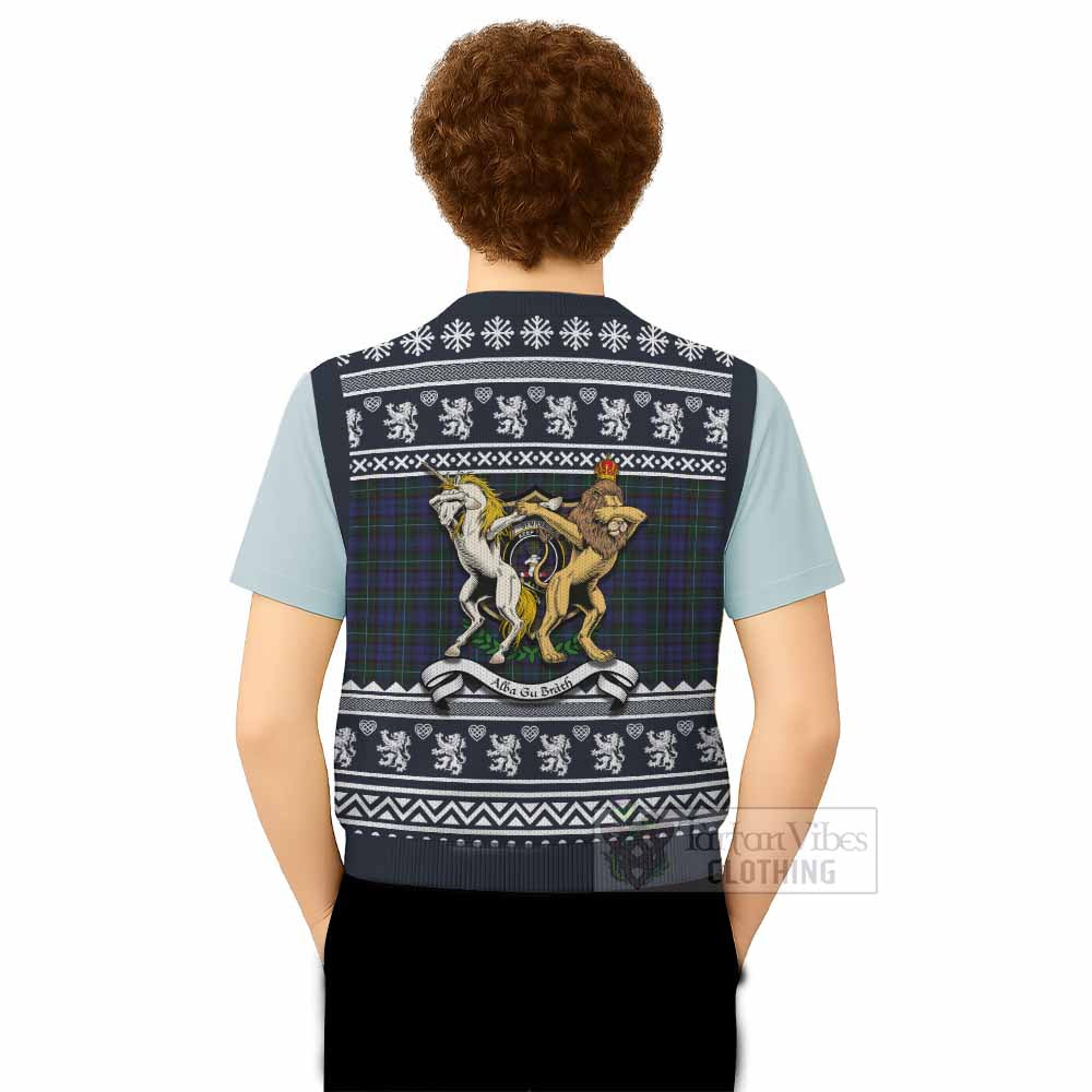 Sempill (Semple) Clan Tartan Crest Christmas Knitted V-Neck Vest Coat of Arms Funny Style - Tartan Vibes Clothing