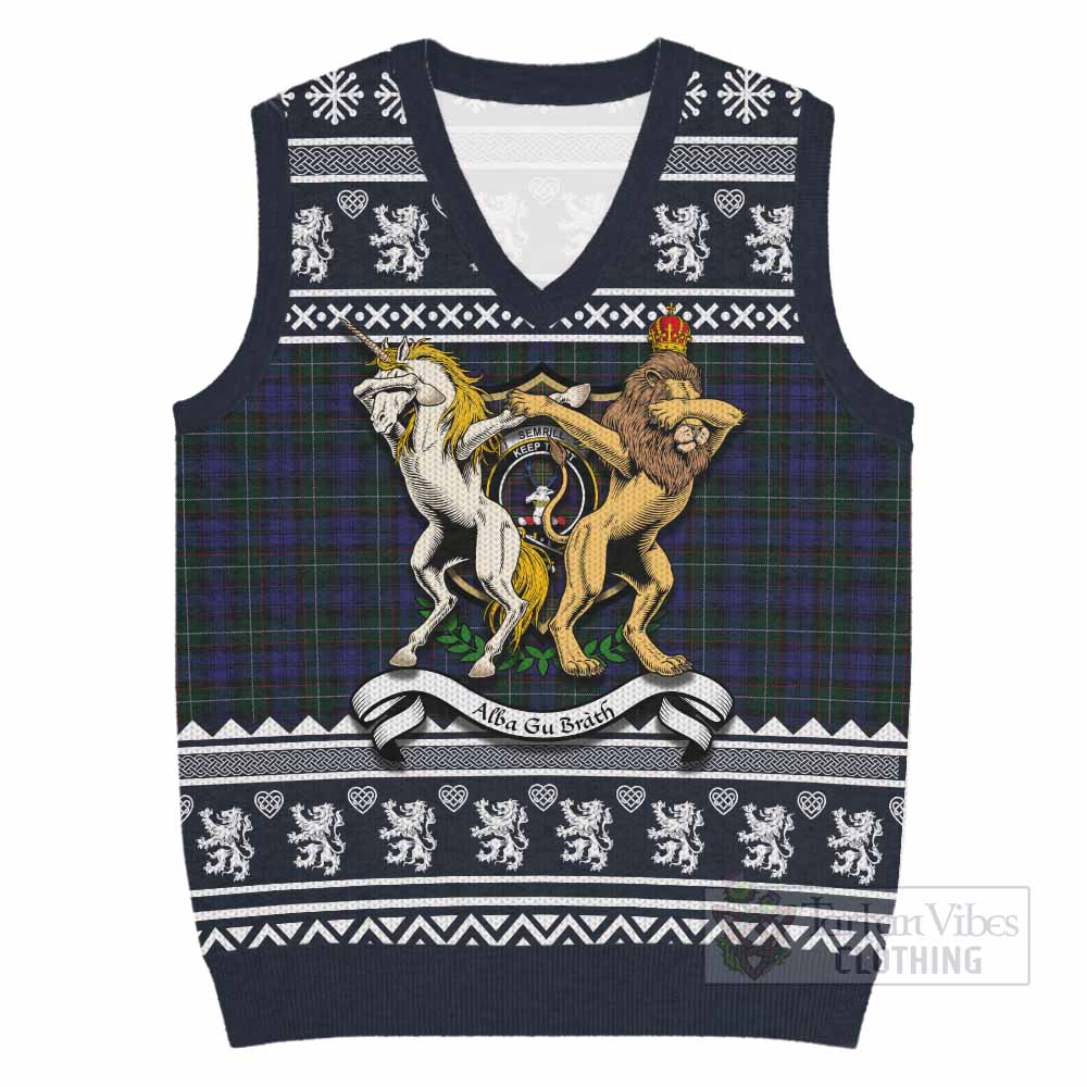 Sempill (Semple) Clan Tartan Crest Christmas Knitted V-Neck Vest Coat of Arms Funny Style - Tartan Vibes Clothing