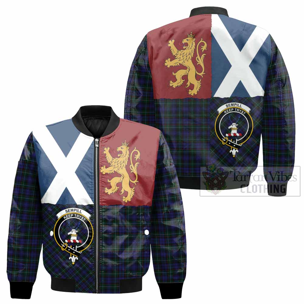 Sempill (Semple) Crest Tartan Bomber Jacket with Lion Rampant Saltire Style