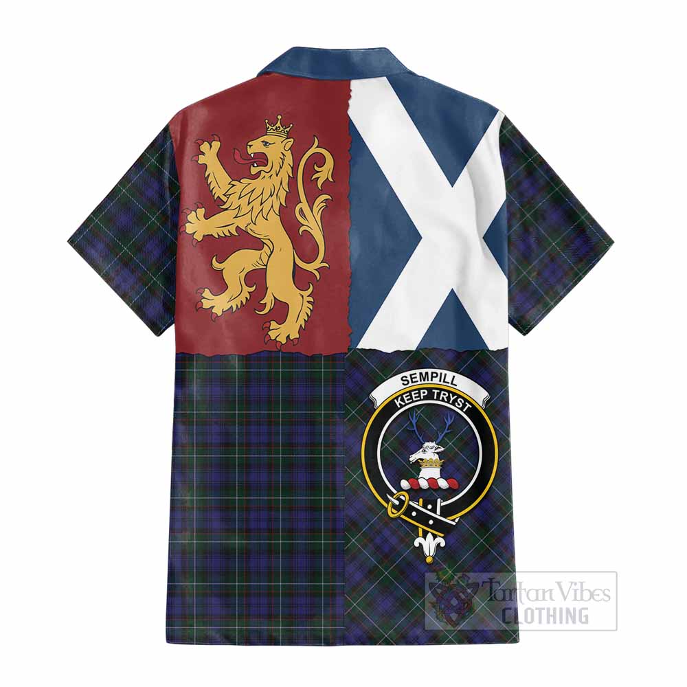 Sempill (Semple) Crest Tartan Cotton Hawaiian Shirt with Lion Rampant Saltire Style - Tartan Vibes Clothing