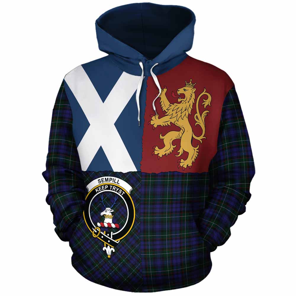 Sempill (Semple) Crest Tartan Cotton Hoodie with Lion Rampant Saltire Style - Tartan Vibes Clothing