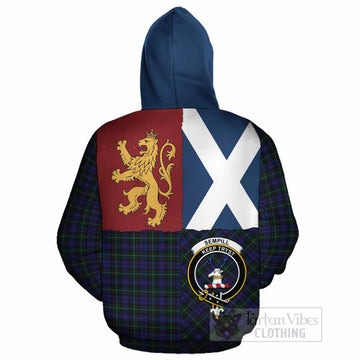 Sempill (Semple) Crest Tartan Cotton Hoodie with Lion Rampant Saltire Style